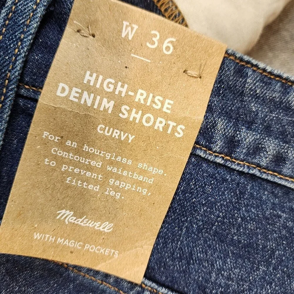 Madewell sz 36 High Rise Denim Shorts Curvy Blue Raw Hems